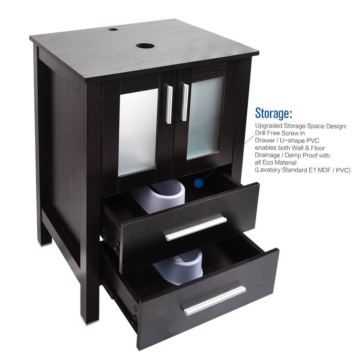 24 inch Bathroom Vanity Combo Modern MDF Cabinet, Dark Brown, Black B70329