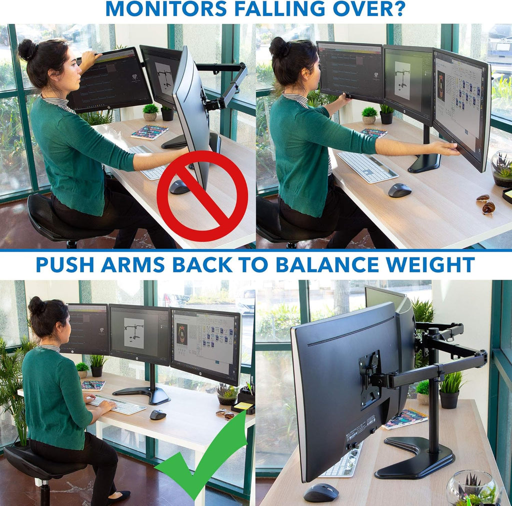 Triple Monitor Stand Freestanding Desk Mount for 27 Inch Monitors, VESA 75 100 G8162