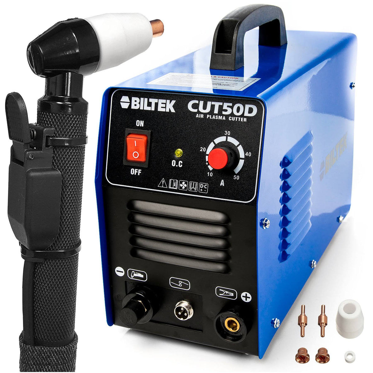 Biltek 50Amp Air Plasma Cutter, 1/2x22 inch Cut 110V/220V Input CUT50D DC Inverter Dual Voltage with Pre-Installed 110V US Plug,