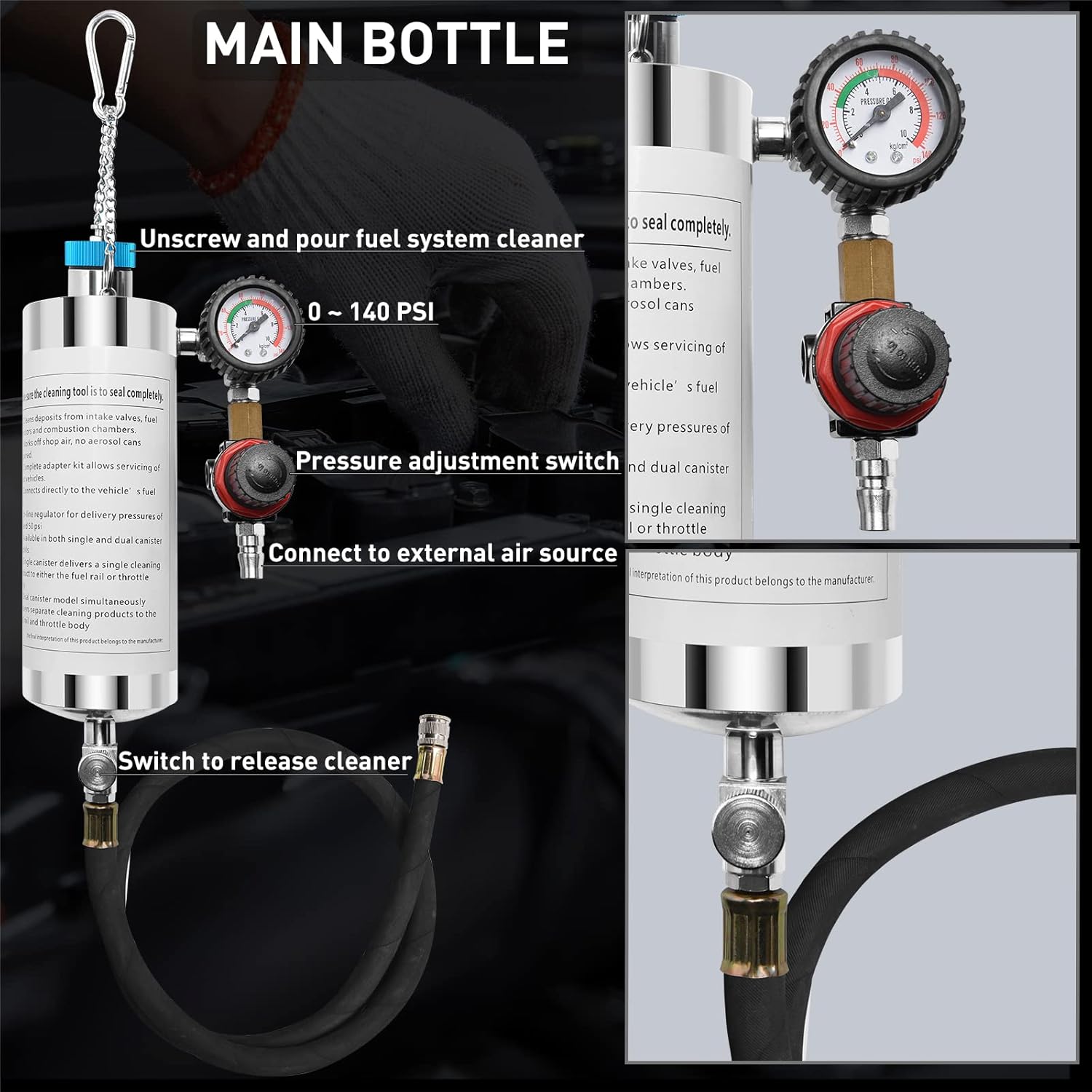 Fuel Injection Cleaner Tool, Fuel System Injector Tester and Cleaner Kit for Gasoline EFI Throttle V898