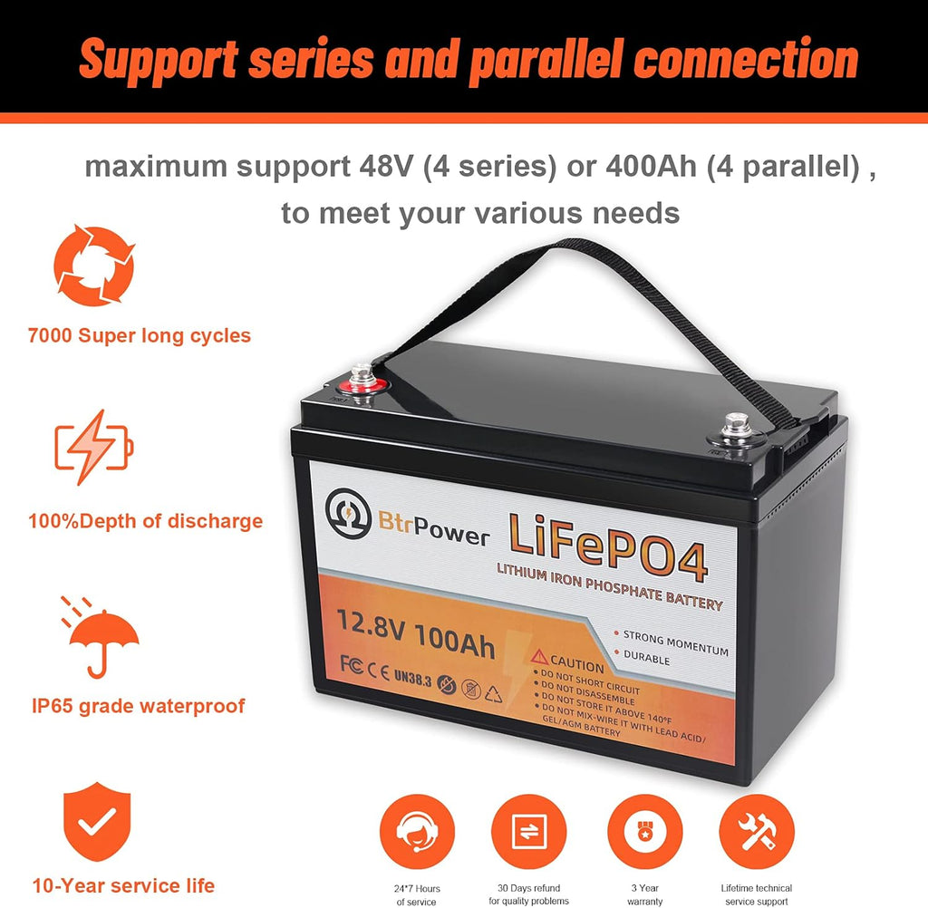 12V 100Ah LiFePO4 Deep Cycle Battery with 100A BMS S414810
