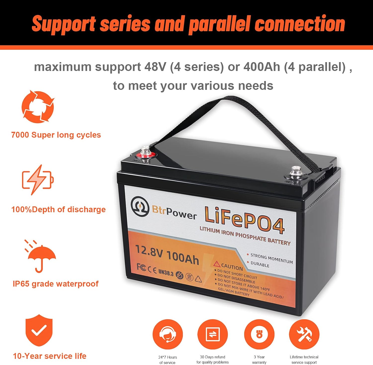 12V 100Ah LiFePO4 Deep Cycle Battery with 100A BMS S414810