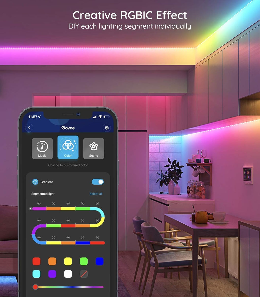 RGBIC LED Strip Lights, WiFi Color Changing, Work with Alexa and Google Assistant Q2997