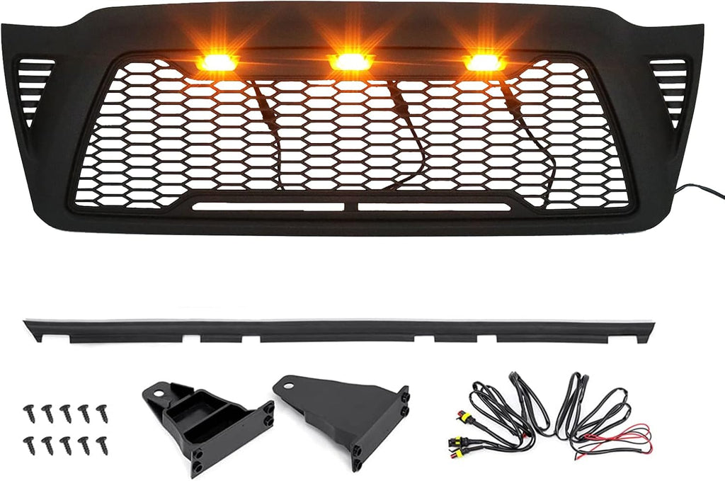 Mesh Grille Front ABS for Toyota Tacoma 2005-2011 with 3 LED Lights B3005