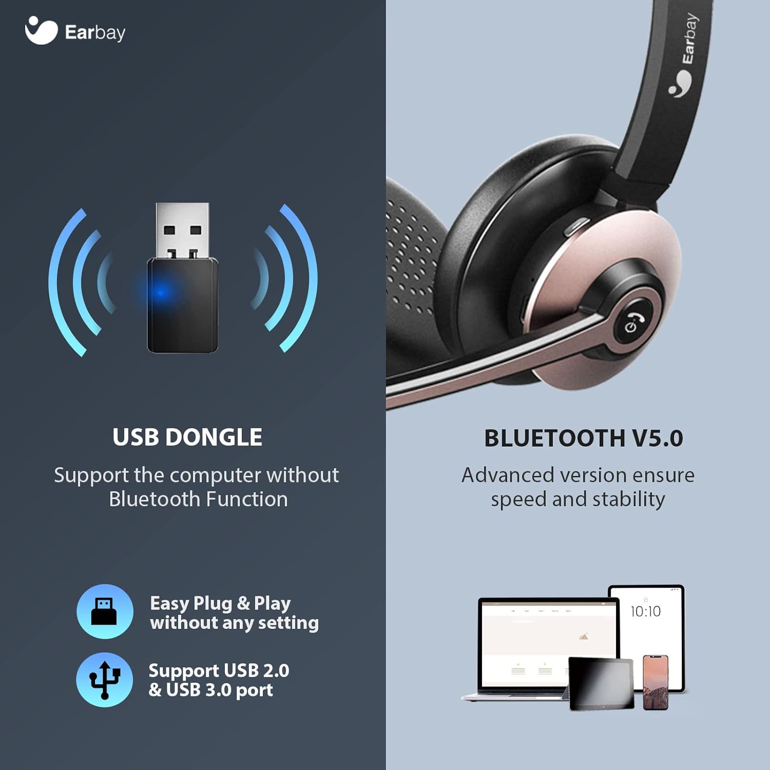 Wireless Bluetooth Headset with Noise Cancelling Microphone for Office, Pack of 2 I95180
