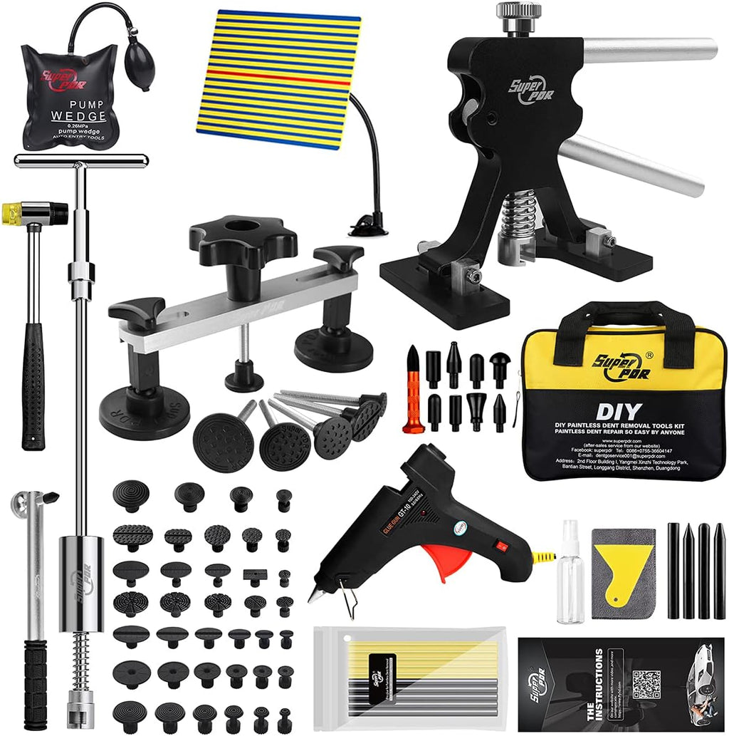 Super PDR Paintless Dent Repair Kit, Black Dent Remover Tool Auto Body Dent Removal Kit with Double Pole Bridge Dent Puller for Auto Body Tools Pack of 2