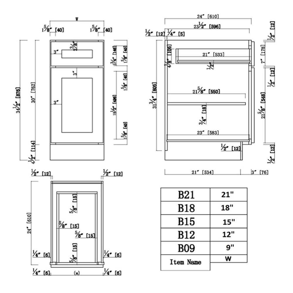 White Shaker Kitchen Base Cabinet 18x22 B9843