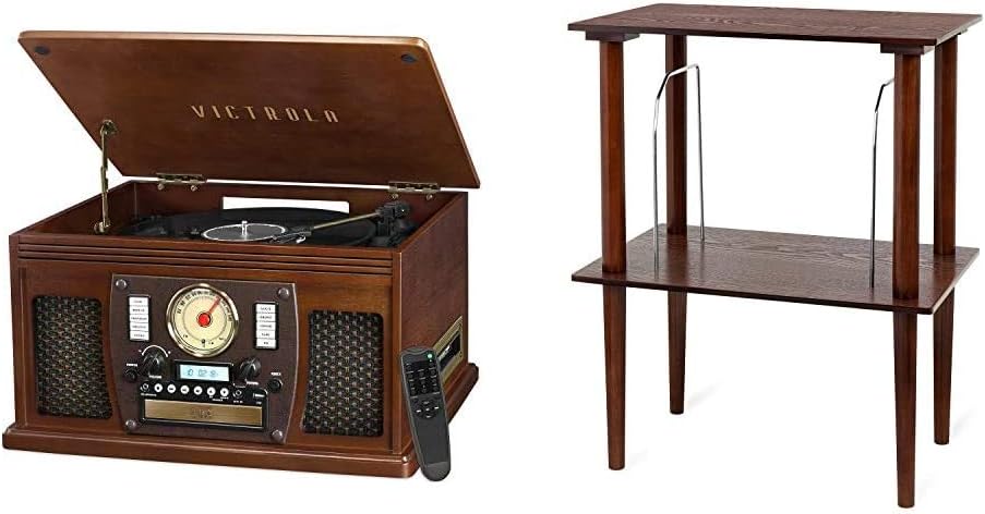 8-in-1 Bluetooth Record Player with Stereo Speakers, Turntable, Wood Y4713