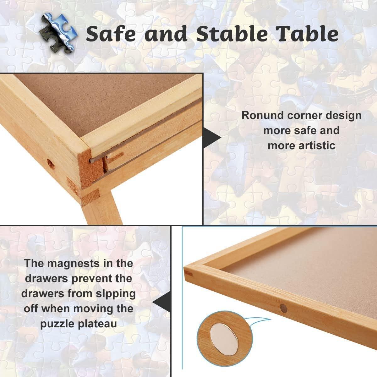 1500 Piece Wooden Jigsaw Puzzle Board with Folding Legs and Drawers Z148