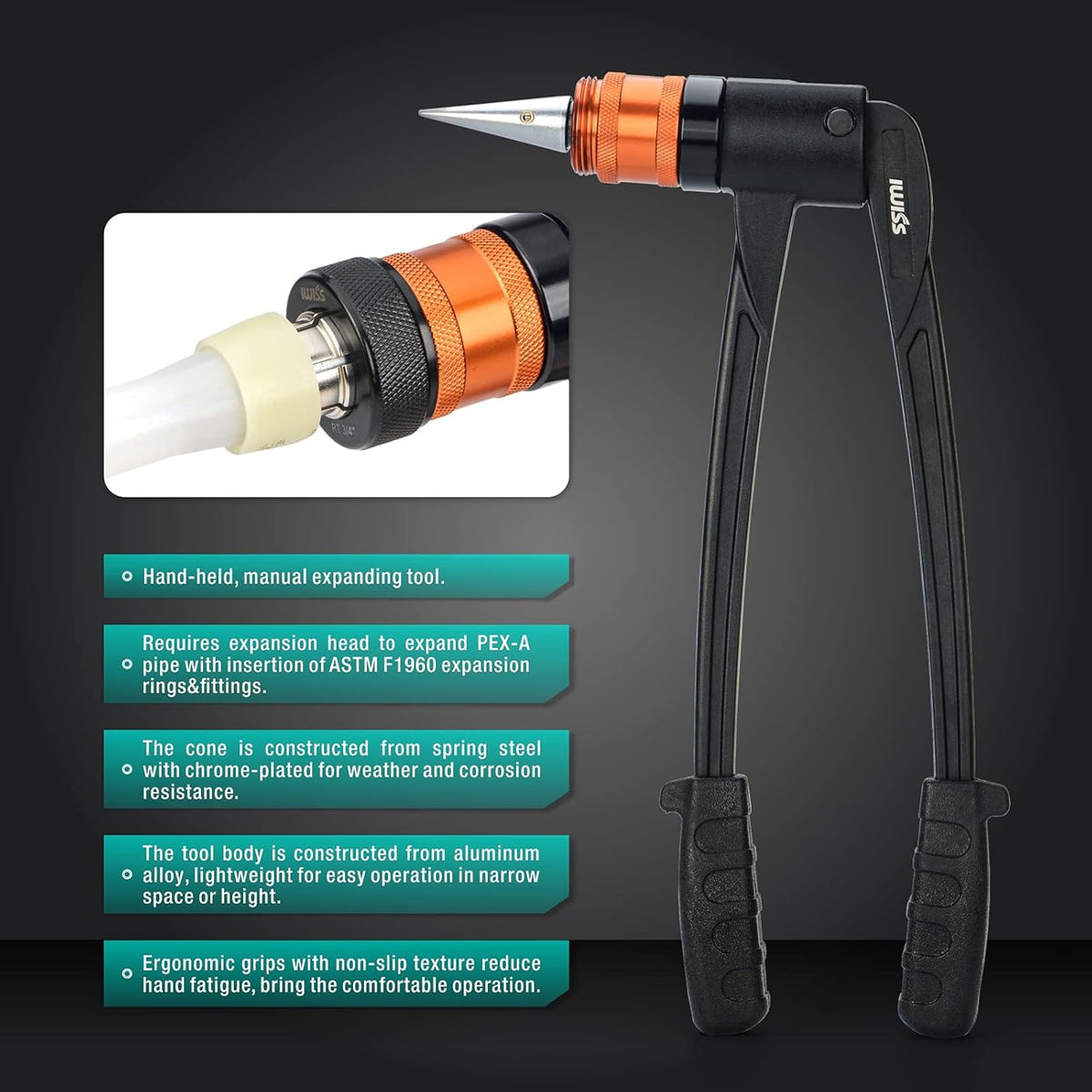 PEX-A Expander Tool Kit with Self-Rotary Heads, 1/2, 3/4, 1-Inch, PEX Cutter Included W166462