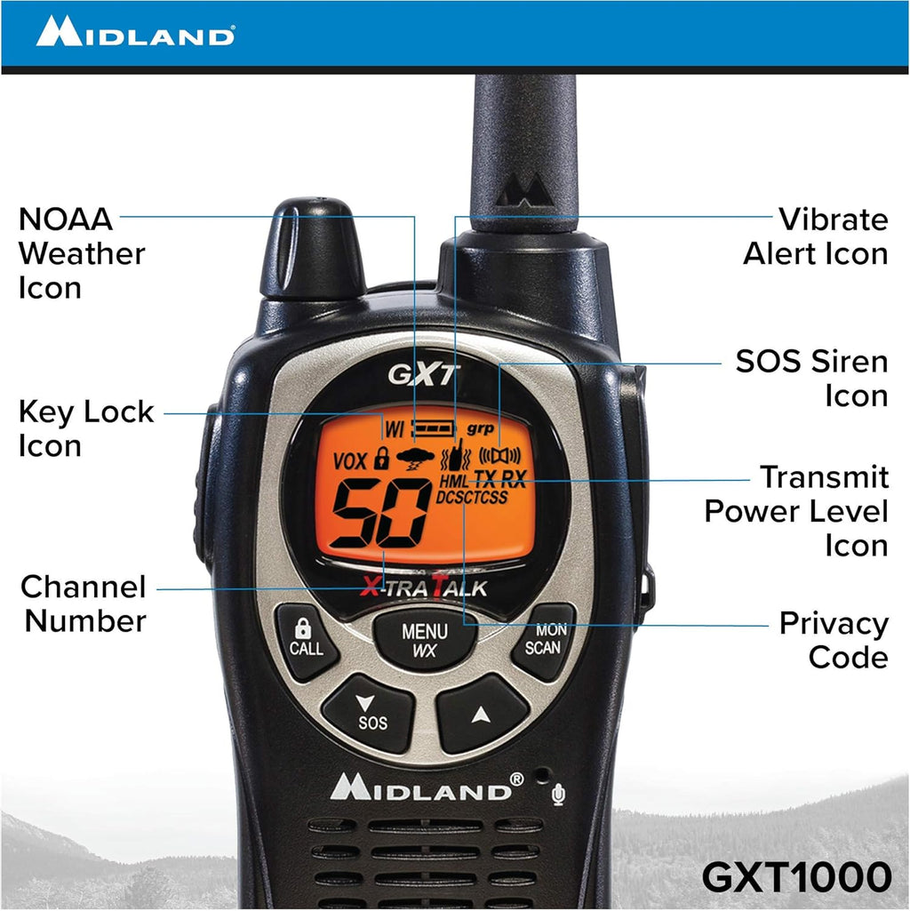 GMRS Two Way Radio with NOAA Weather Alert, 50 Channels, 142 Privacy Codes E52250