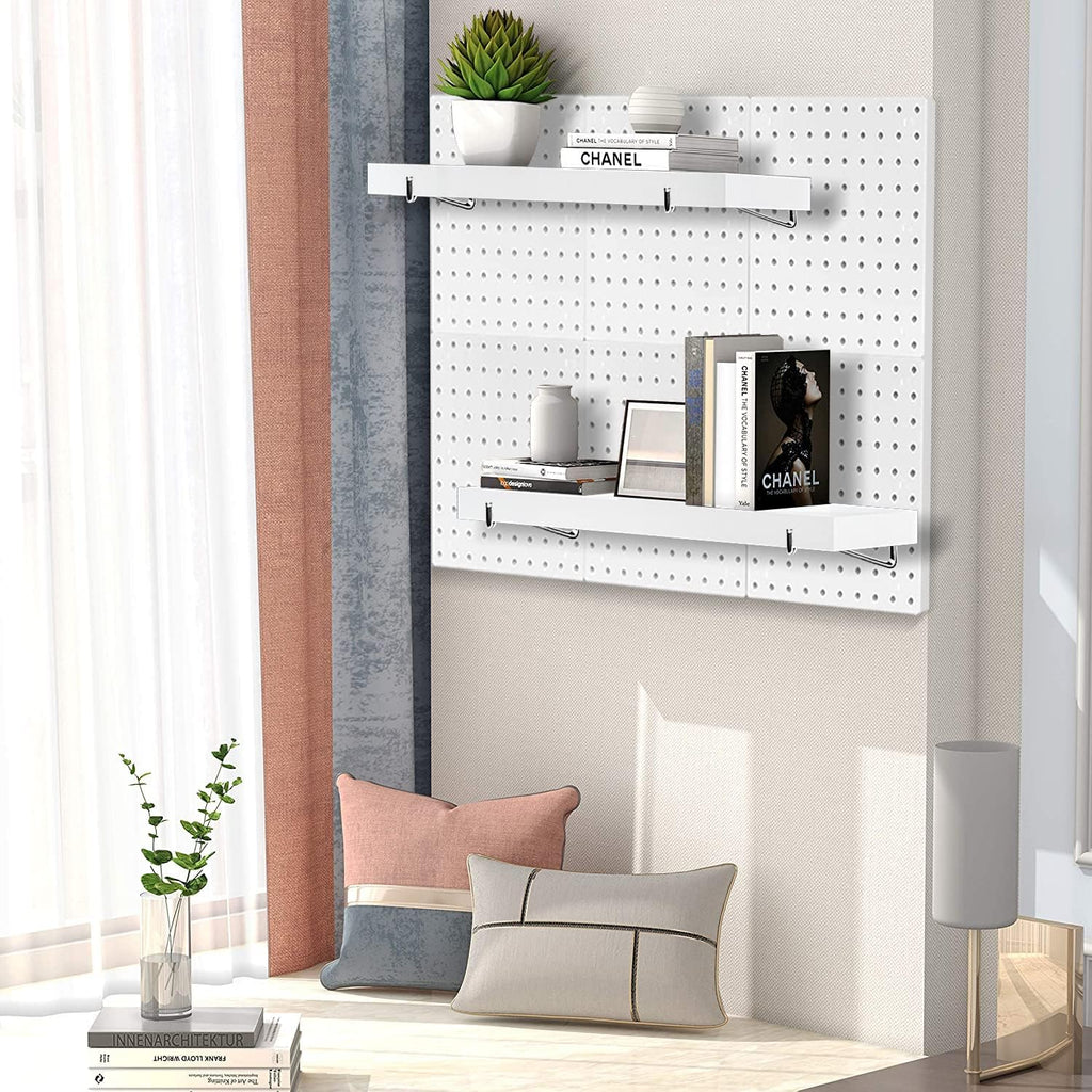 Pegboard Shelf Set with Steel Brackets, White, Pack of 2 O59854