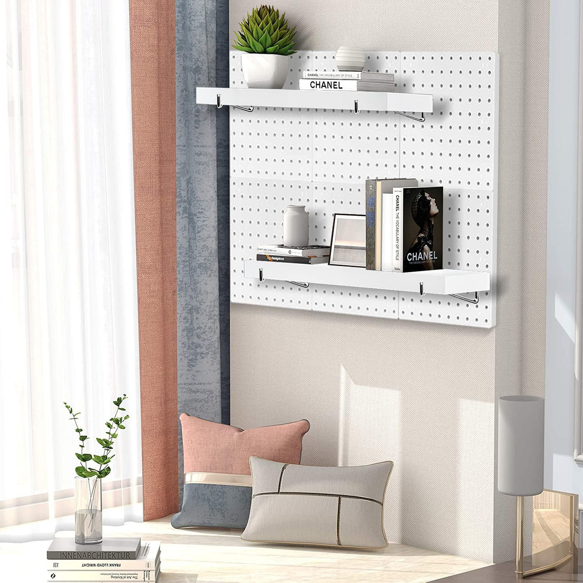 Pegboard Shelf Set with Steel Brackets, White, Pack of 2 O59854