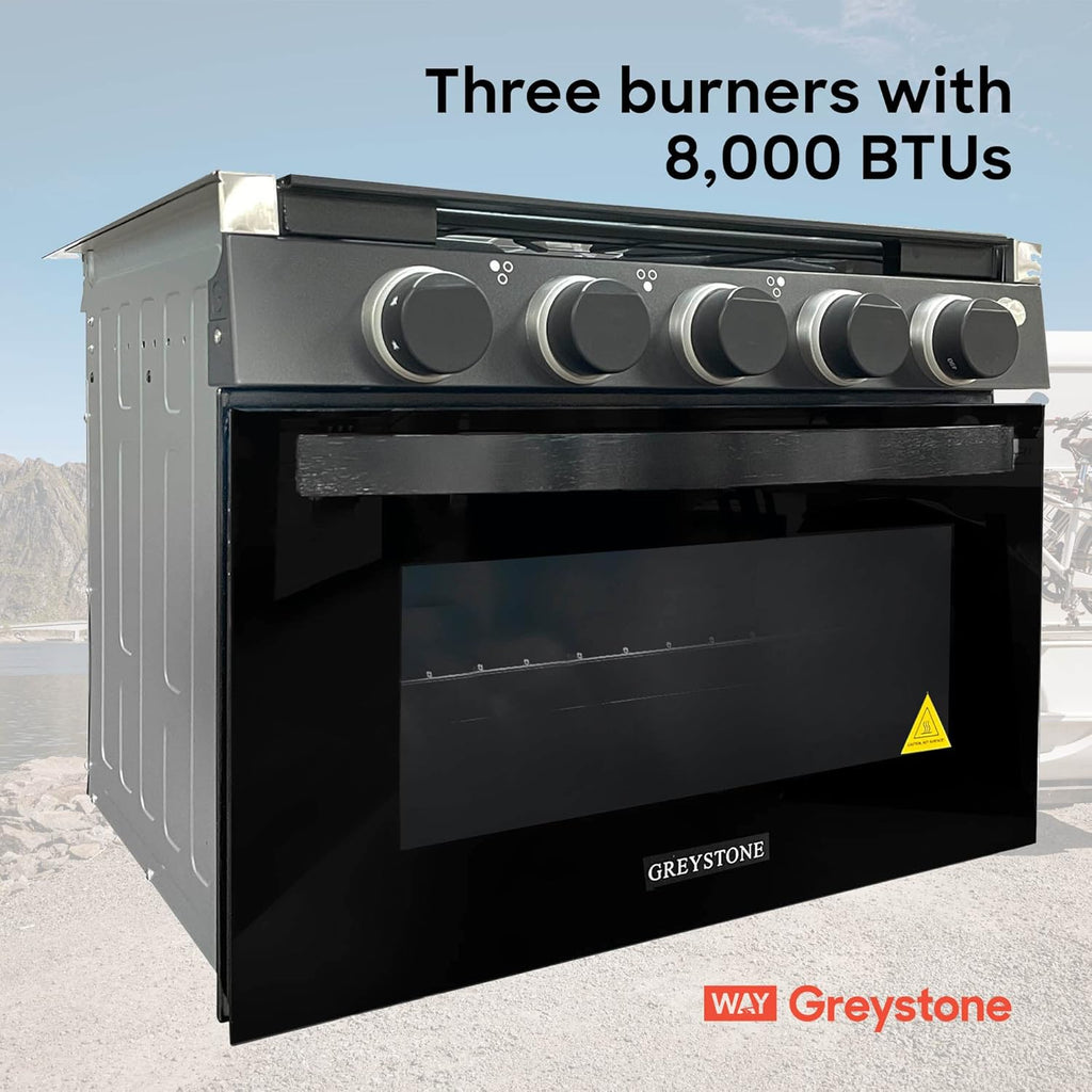 21 Inch RV Gas Range, Stove and Oven Combo, 12 Volt, 3 Burners W304
