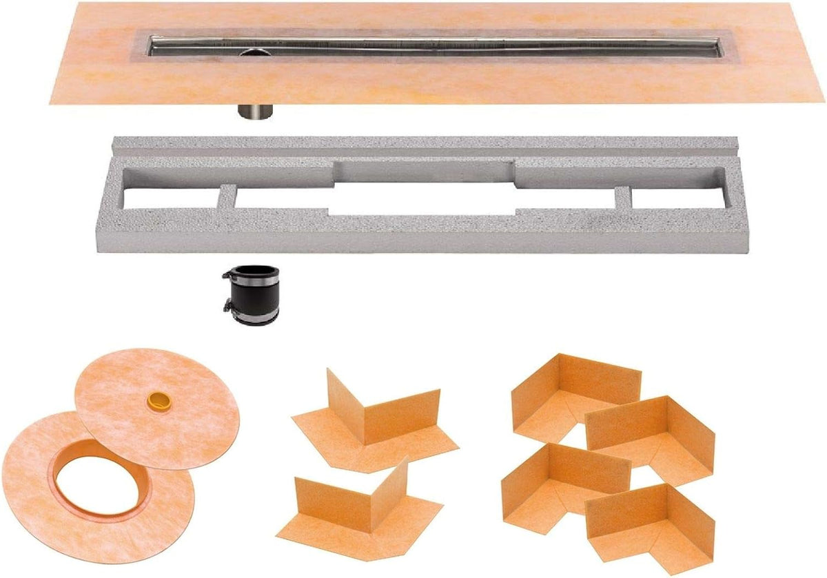 Shower Kit with 36 x 55 Inch Tray, Offset Drain and 32 Inch Linear Channel P563