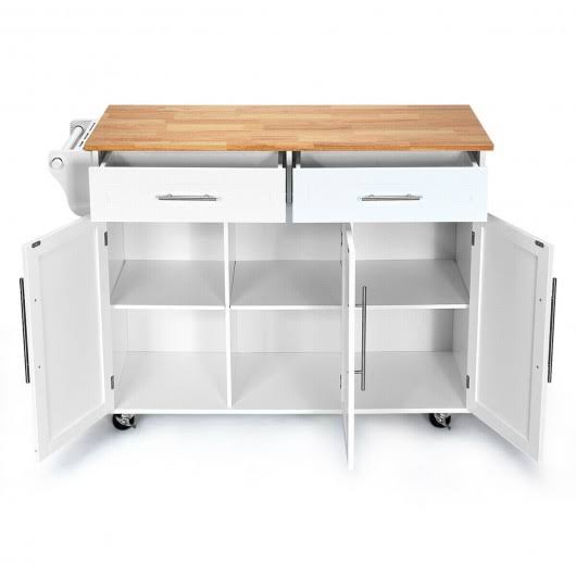 Kitchen Island Cart with Wood Top Rolling Storage Cabinet R852854
