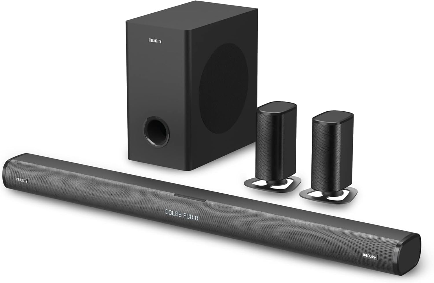 MAJORITY Everest 5.1 Dolby Audio Surround Sound System with Soundbar | 300 WATT with Wireless Subwoofer | Rechargeable Detachable Satellite Speakers | Multi-Connection including HDMI ARC & Bluetooth