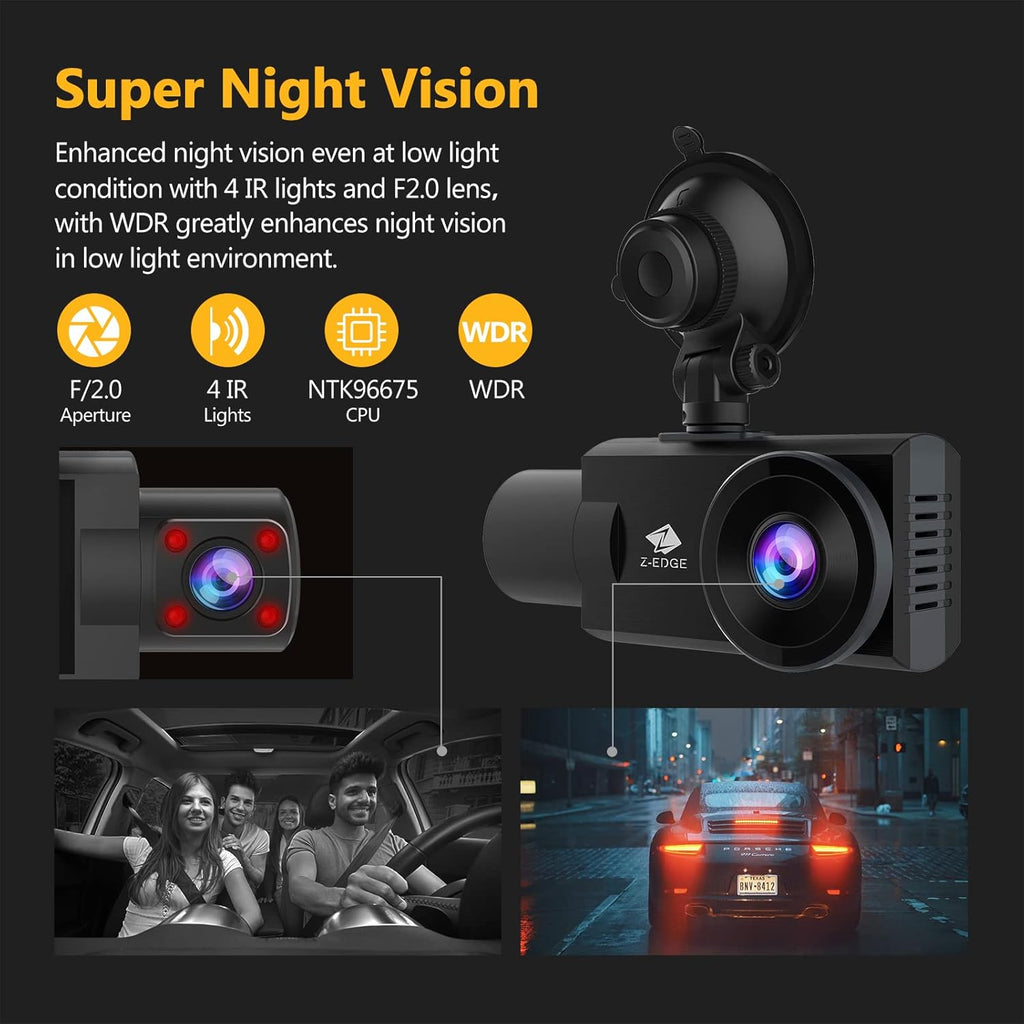 WiFi Dash Cam, 2K+1080P Front and Inside Dual Car Camera, IR Night Vision J123
