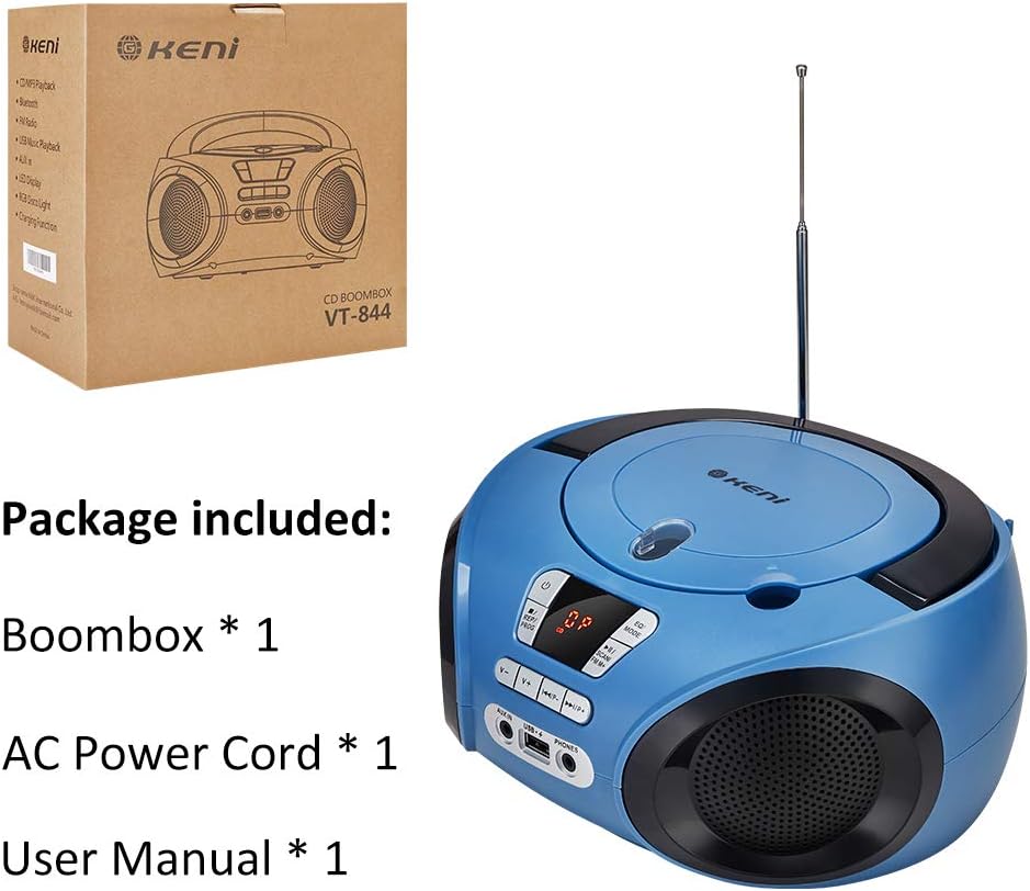 Portable CD Player Boombox with FM Radio, Bluetooth, and Stereo Sound, Blue, 2-Pack W26710