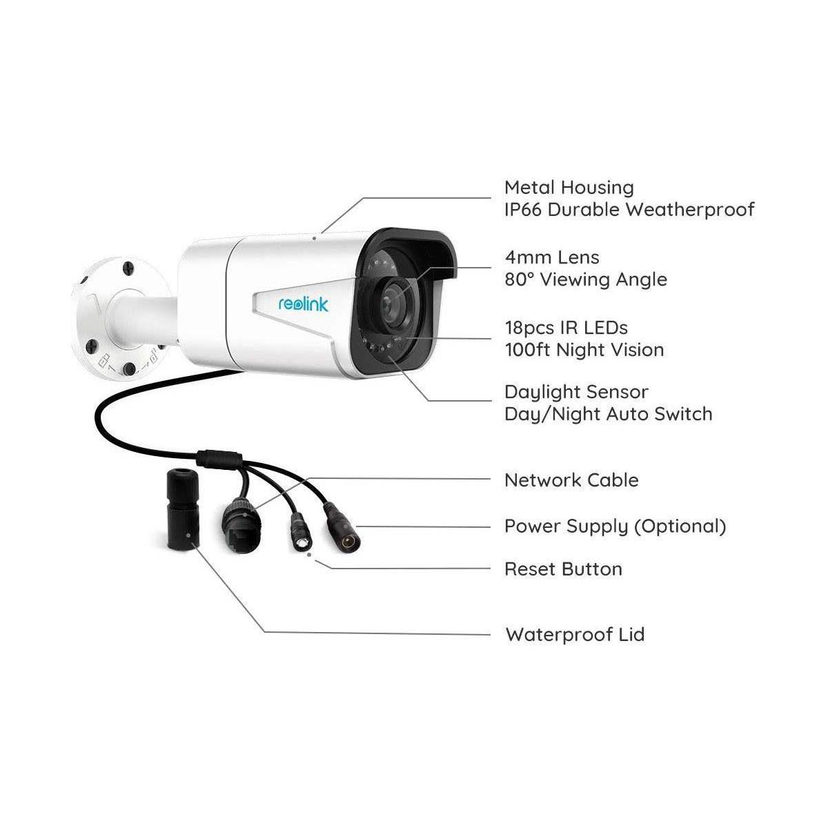 4K PoE Security IP Camera, Indoor Outdoor with Microphone E645