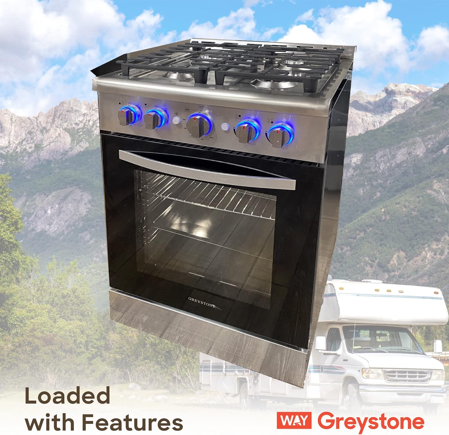 RV Gas Range and Cooktop, 24 Inch, Stainless Steel F704990