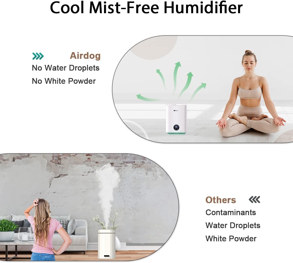 Cool Mist-Free Evaporative Humidifier for Bedroom Large Room, 3L Top Fill, Quiet F186