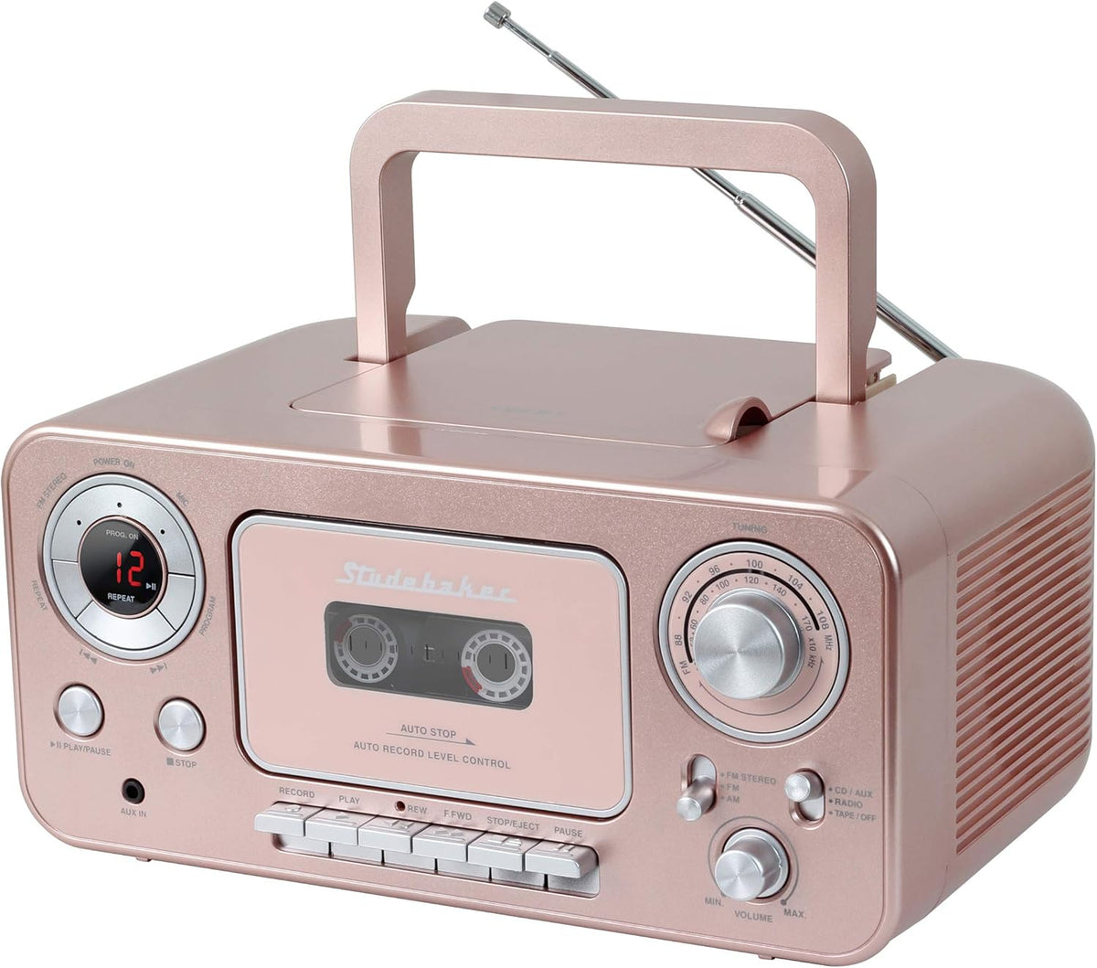 Portable Stereo CD Player with AM/FM Radio and Cassette Player, Red and Silver Y568985
