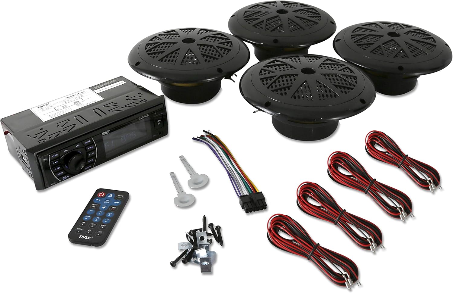 Marine Head Unit Receiver Speaker Kit - In-Dash LCD Digital Stereo with Bluetooth, AM/FM Radio, 6.5" Waterproof Speakers I856669