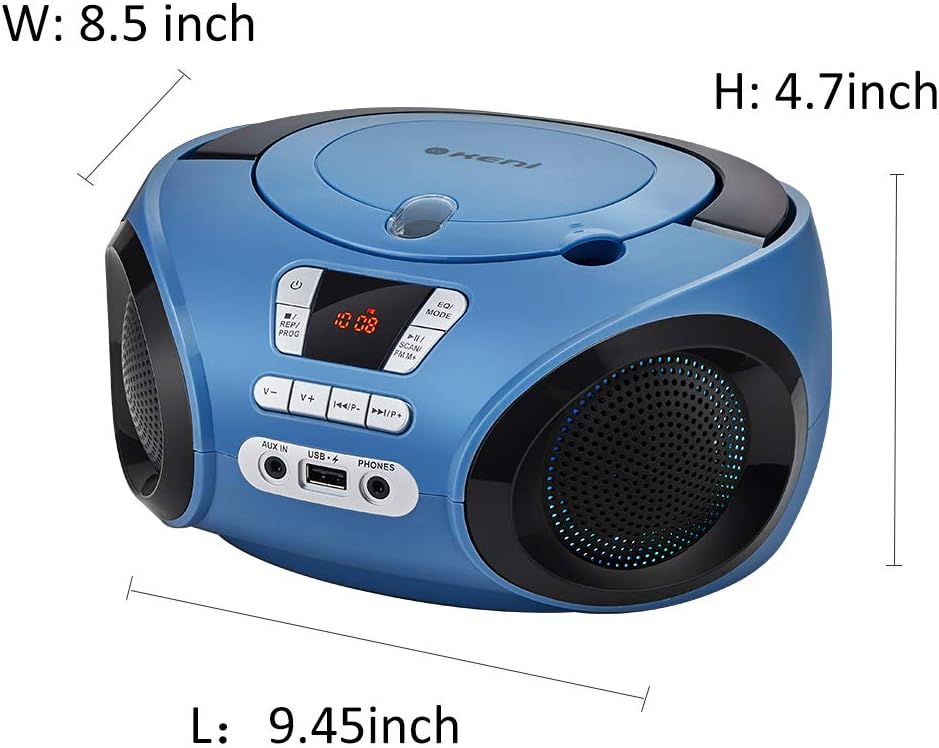Portable CD Player Boombox with FM Radio, Bluetooth, and Stereo Sound, Blue, 2-Pack W26710