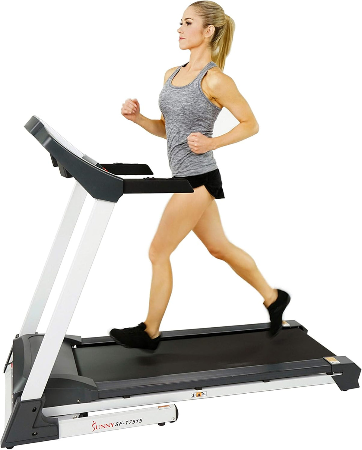 Sunny Health & Fitness SF-T7515 Smart Treadmill with Auto Incline, Speakers, Bluetooth, LCD and Pulse Monitor, Phone Function, 240 LB Max Weight , grey