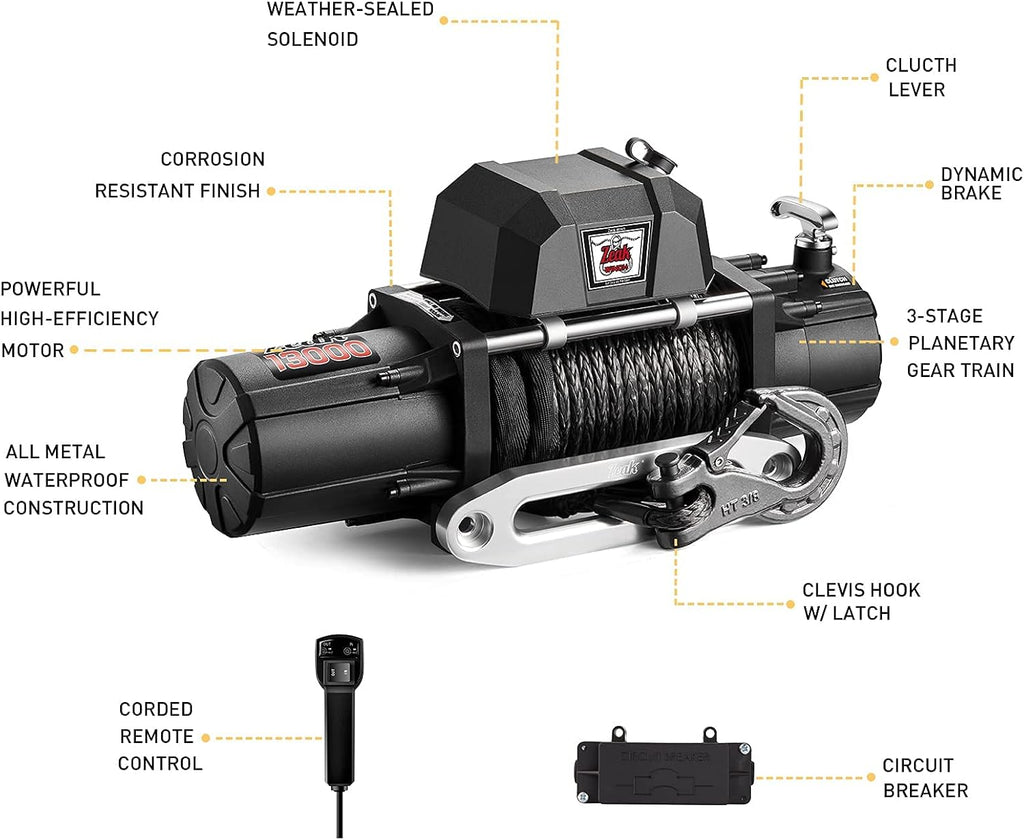 13000 lb Electric Winch 12V Waterproof Synthetic Rope with Wireless Remote I867