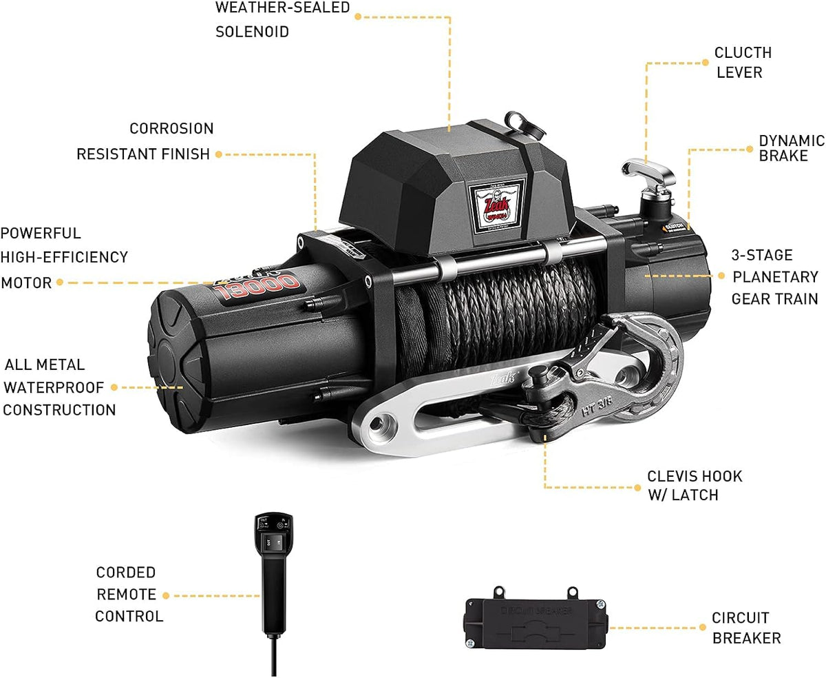13000 lb Electric Winch 12V Waterproof Synthetic Rope with Wireless Remote I867
