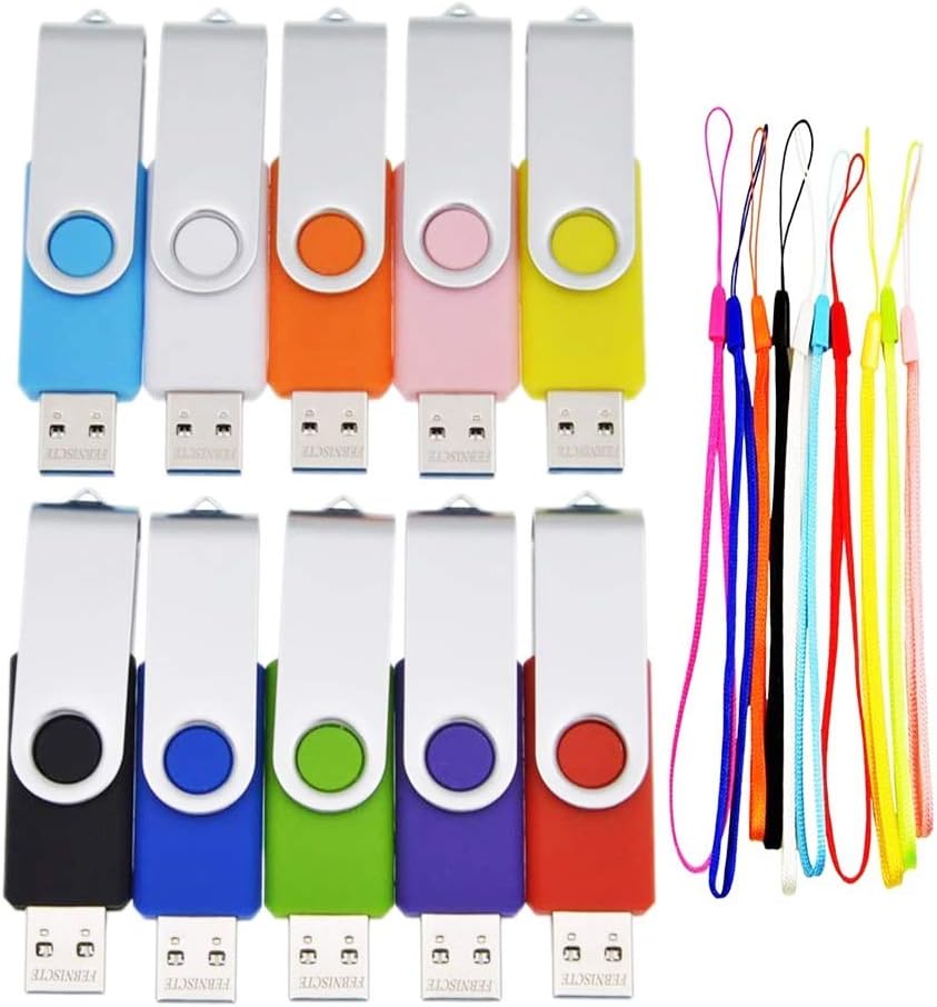 USB 3.0 32GB Flash Drive 10 Pack Multicoloured Thumb Drives with Ropes I542335