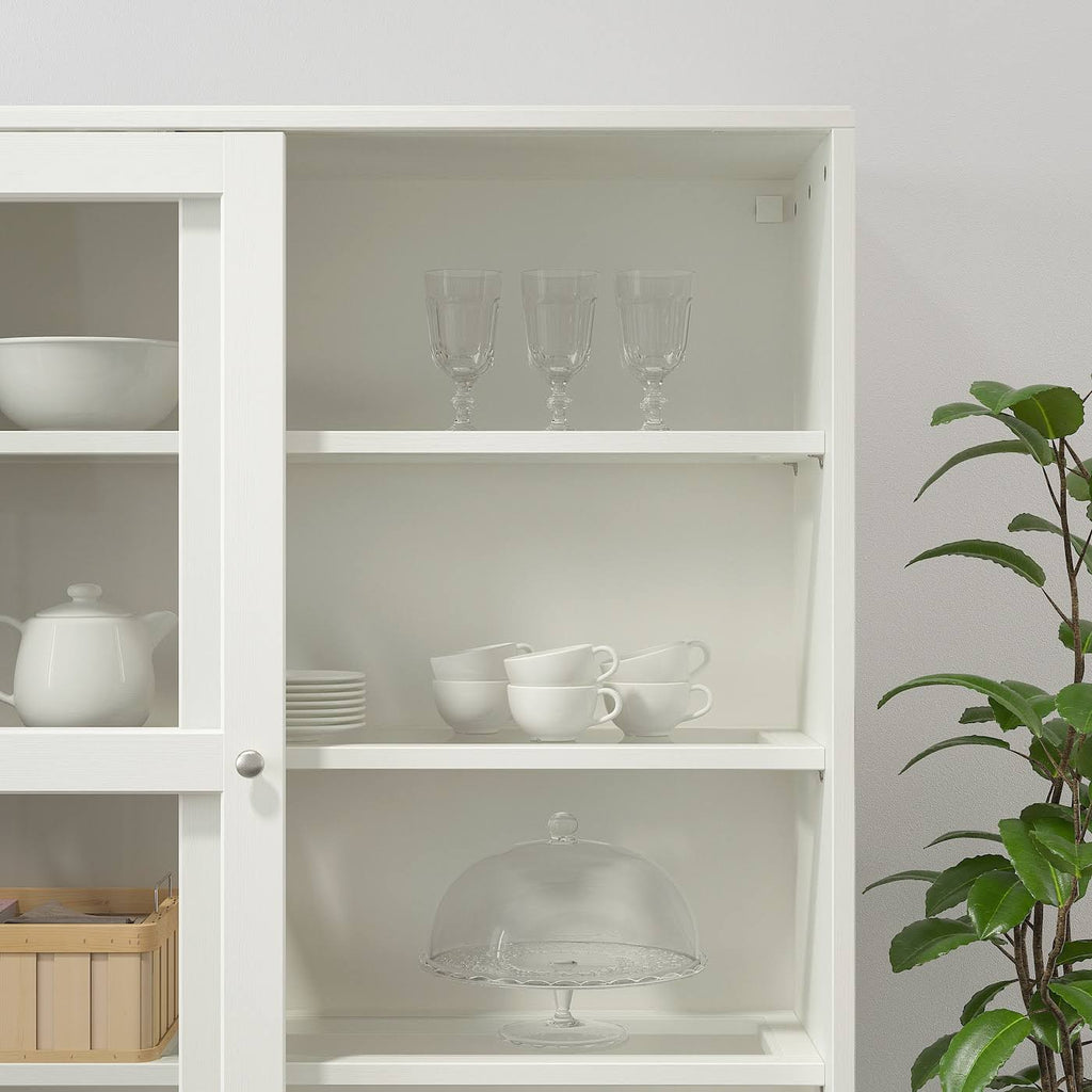 Glass-Door Cabinet with Base, White Clear Glass M982