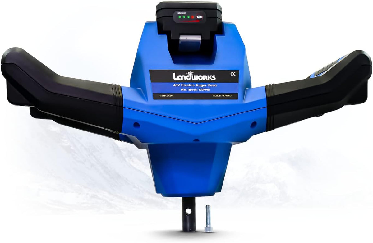 Landworks Earth Ice Auger Power Head Heavy Duty Eco-Friendly Electric with Brushless Motor 2Ah Battery and Charger Included (Auger Bit Sold Separately)