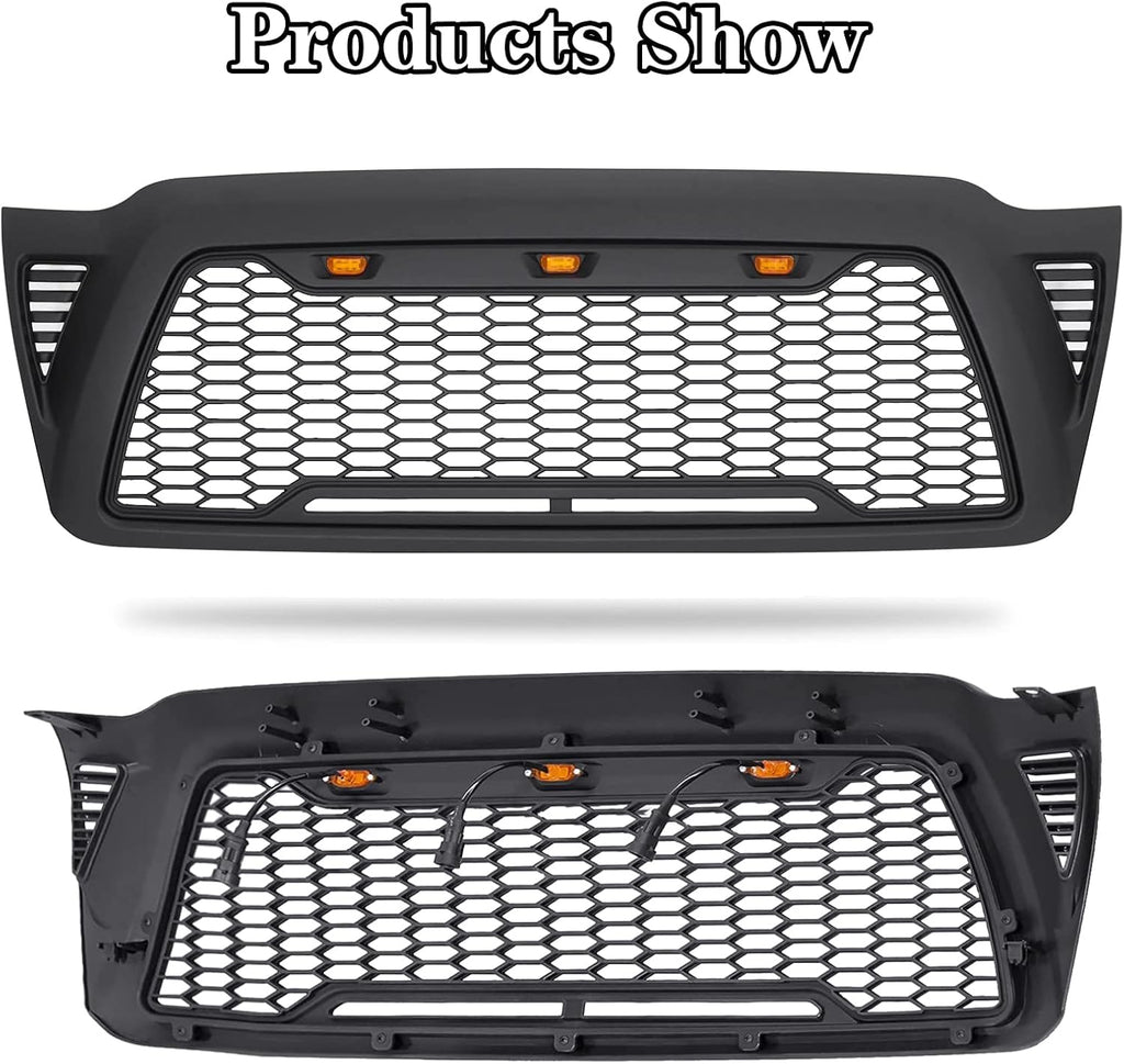 Mesh Grille Front ABS for Toyota Tacoma 2005-2011 with 3 LED Lights B3005