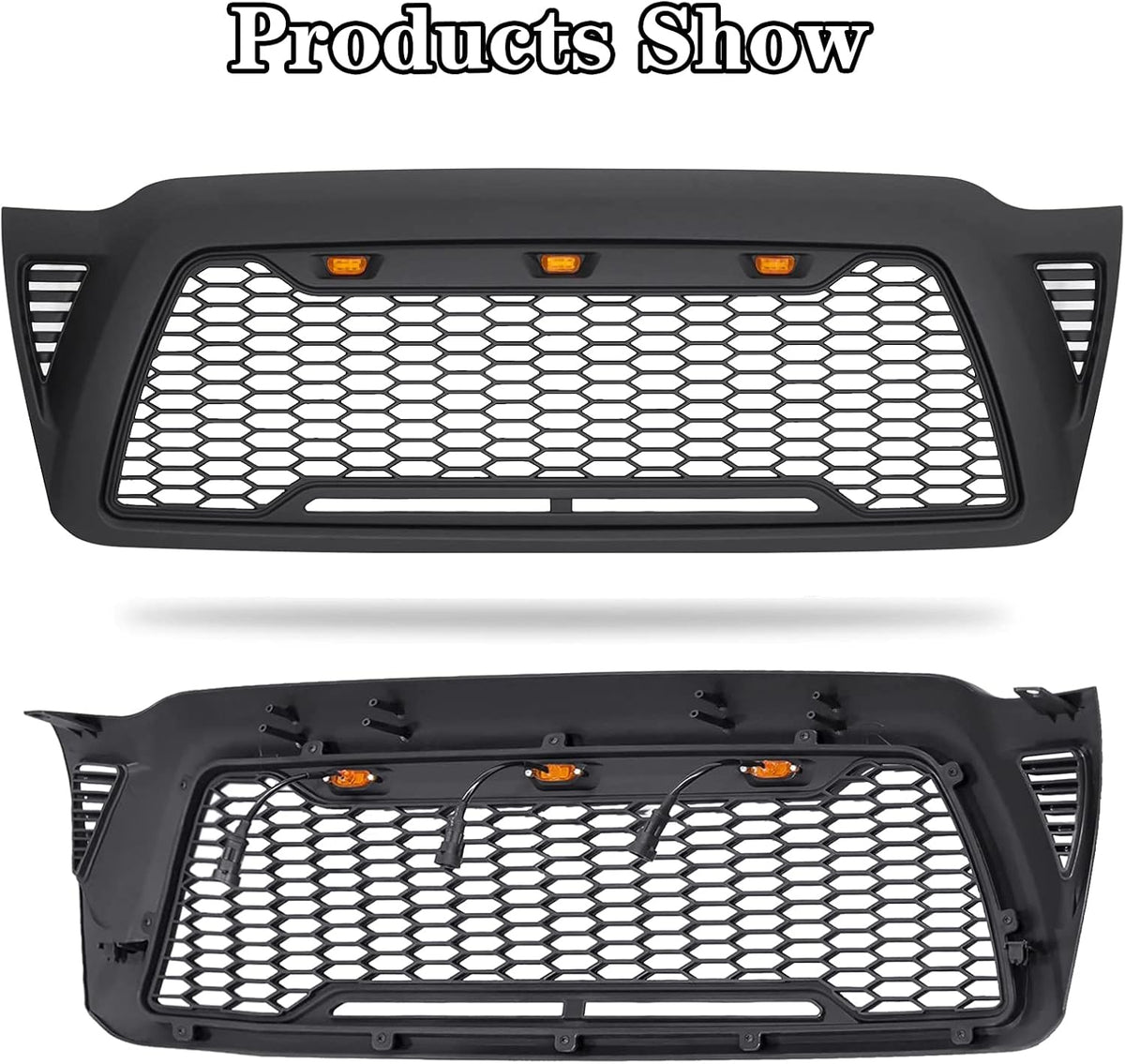 Mesh Grille Front ABS for Toyota Tacoma 2005-2011 with 3 LED Lights B3005