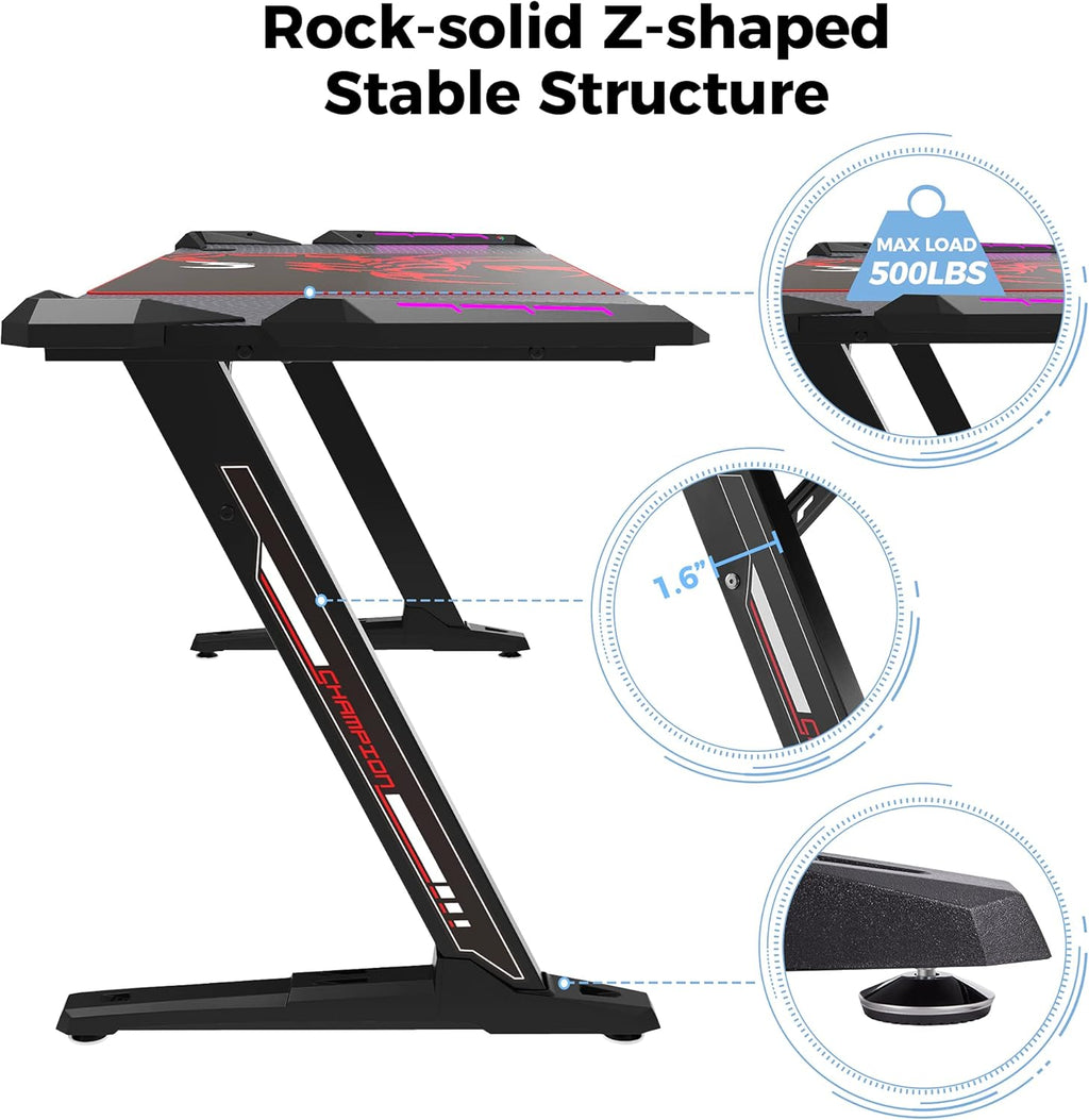 Gaming Desk 60 inch with RGB LED Lights and Mouse Pad M327