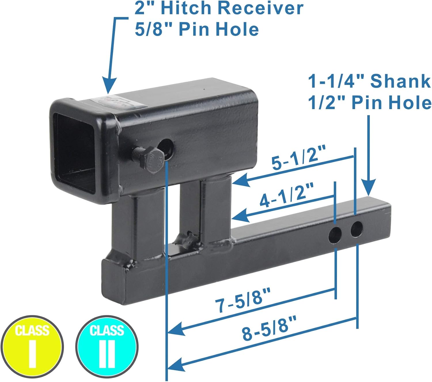 Trailer Hitch Extender Adapter, 2" Receiver, 4-1/4" Rise/Drop, 8-5/8" Extension, Pack of 2 O461300