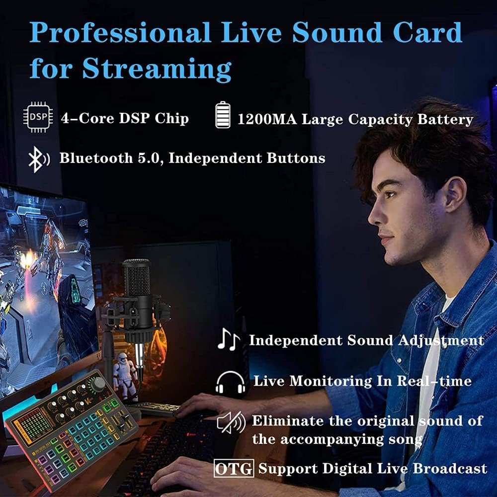 LED Voice Changer Sound Card for Live Streaming, Music Recording, Karaoke, 2 Pack W342