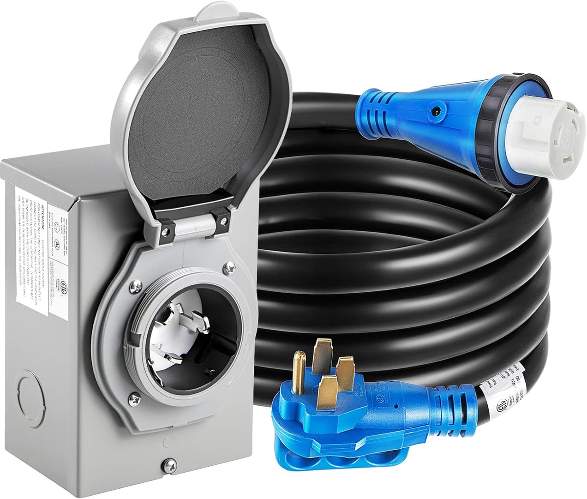 50 Amp Generator Cord and Power Inlet Box,50 Amp Generator Cords 25FT,125V/250V Generator Power Cord NEMA14-50P/SS2-50R Twist Lock Connector