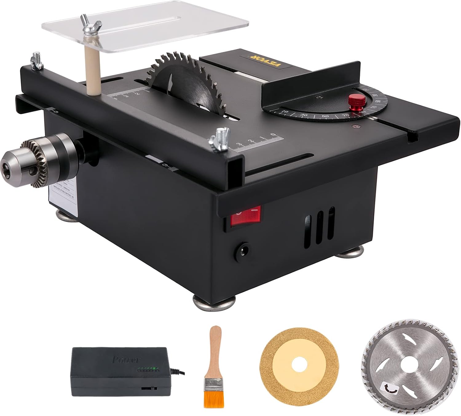 Mini Table Saw for Woodworking, 0-90 Angle Cutting, 7-Level Speed Adjustable V9471