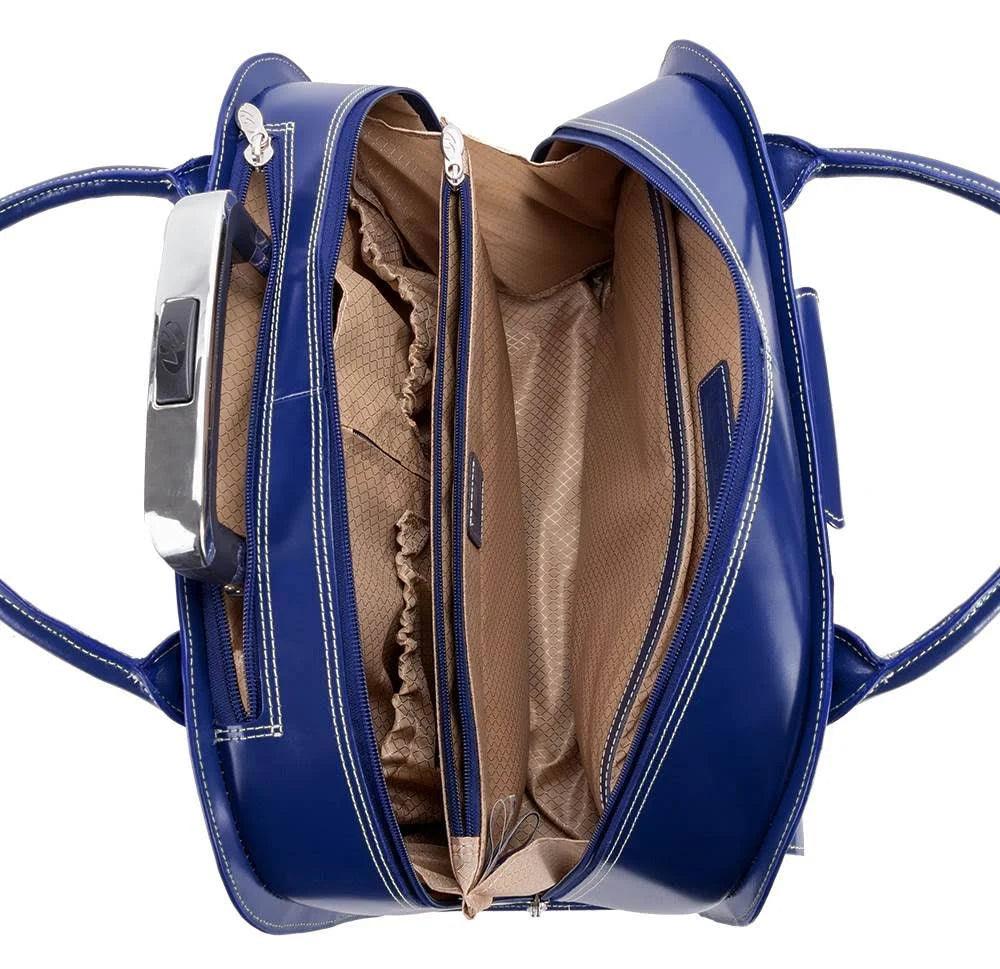 Leather Wheeled Laptop Briefcase - Navy I4222