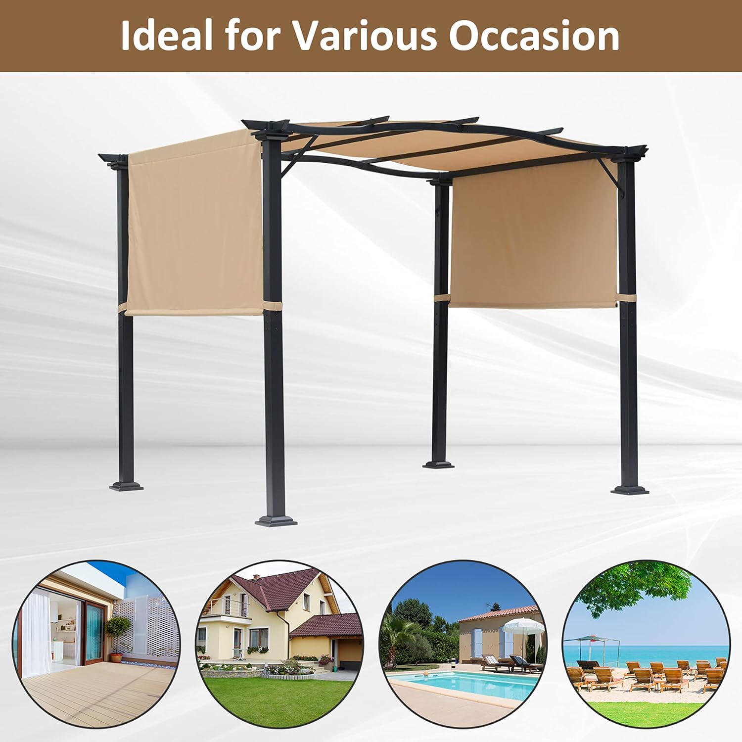 Retractable Pergola Canopy with Steel Frame T643