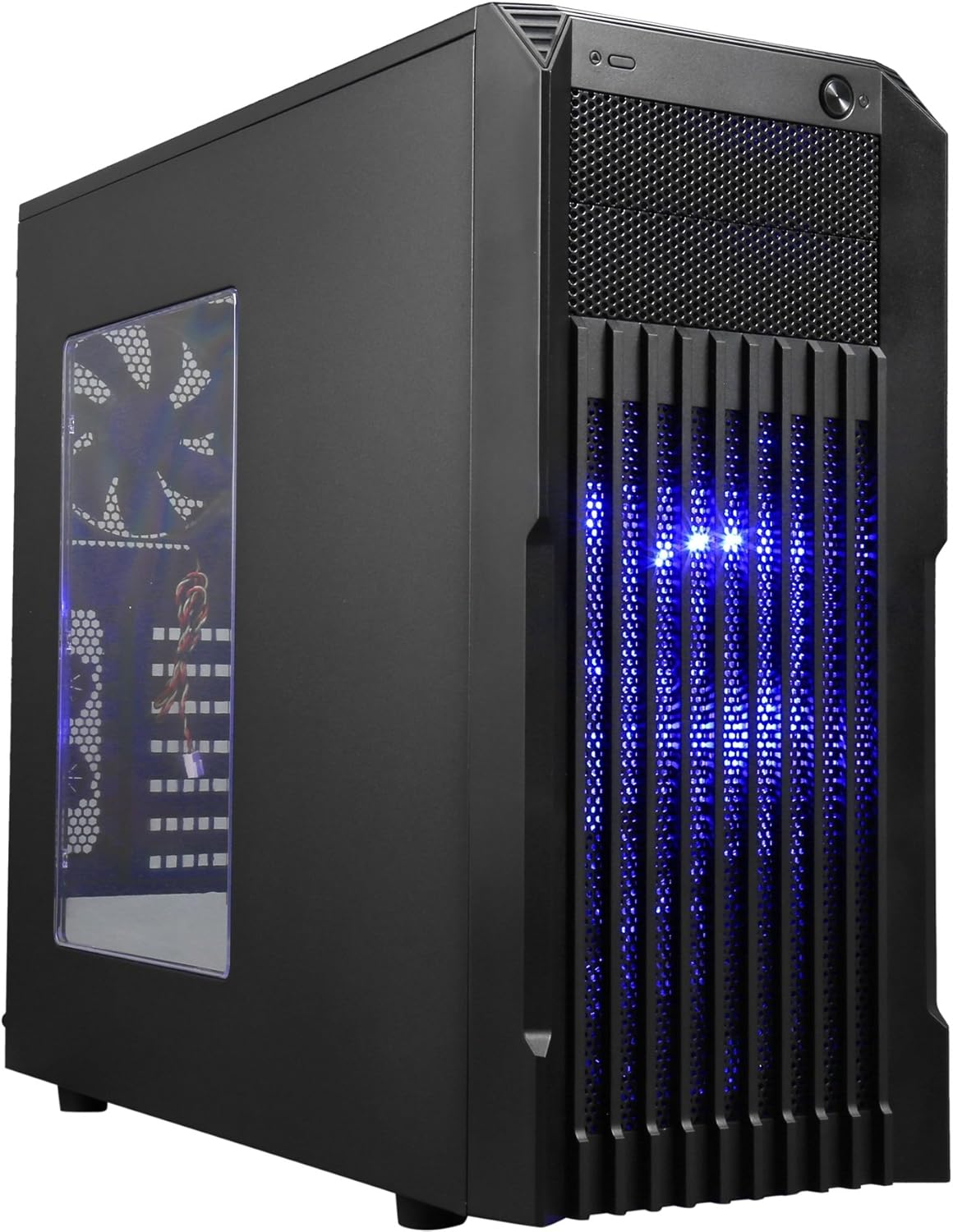 ATX Mid Tower Gaming Computer Case with Blue LED and 3 Pre-Installed Fans M370
