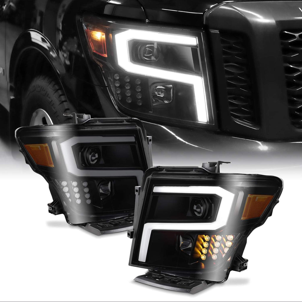 Projector LED DRL Light Bar Headlights for 2016-2019 Nissan Titan N304