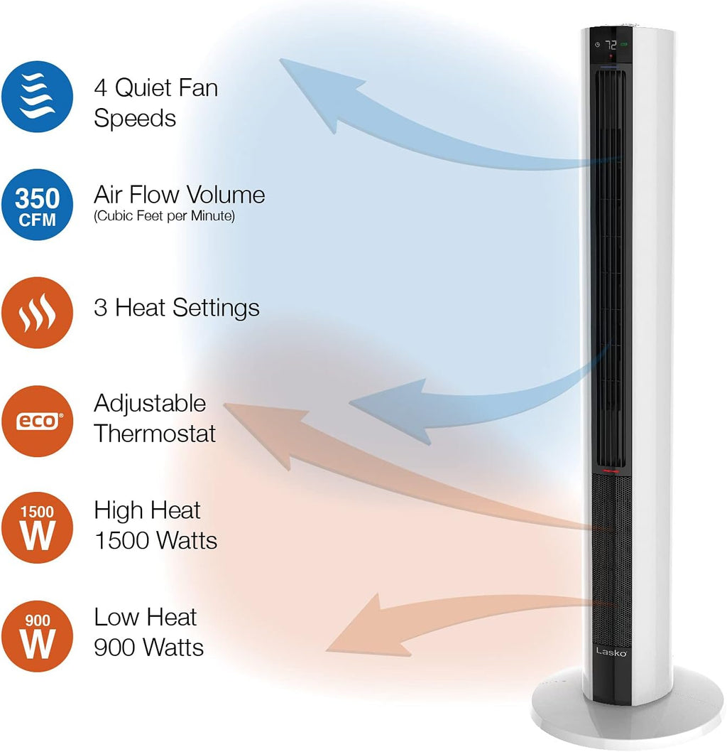 Tower Fan and Space Heater Combo, 42 Inch, Black White K609628