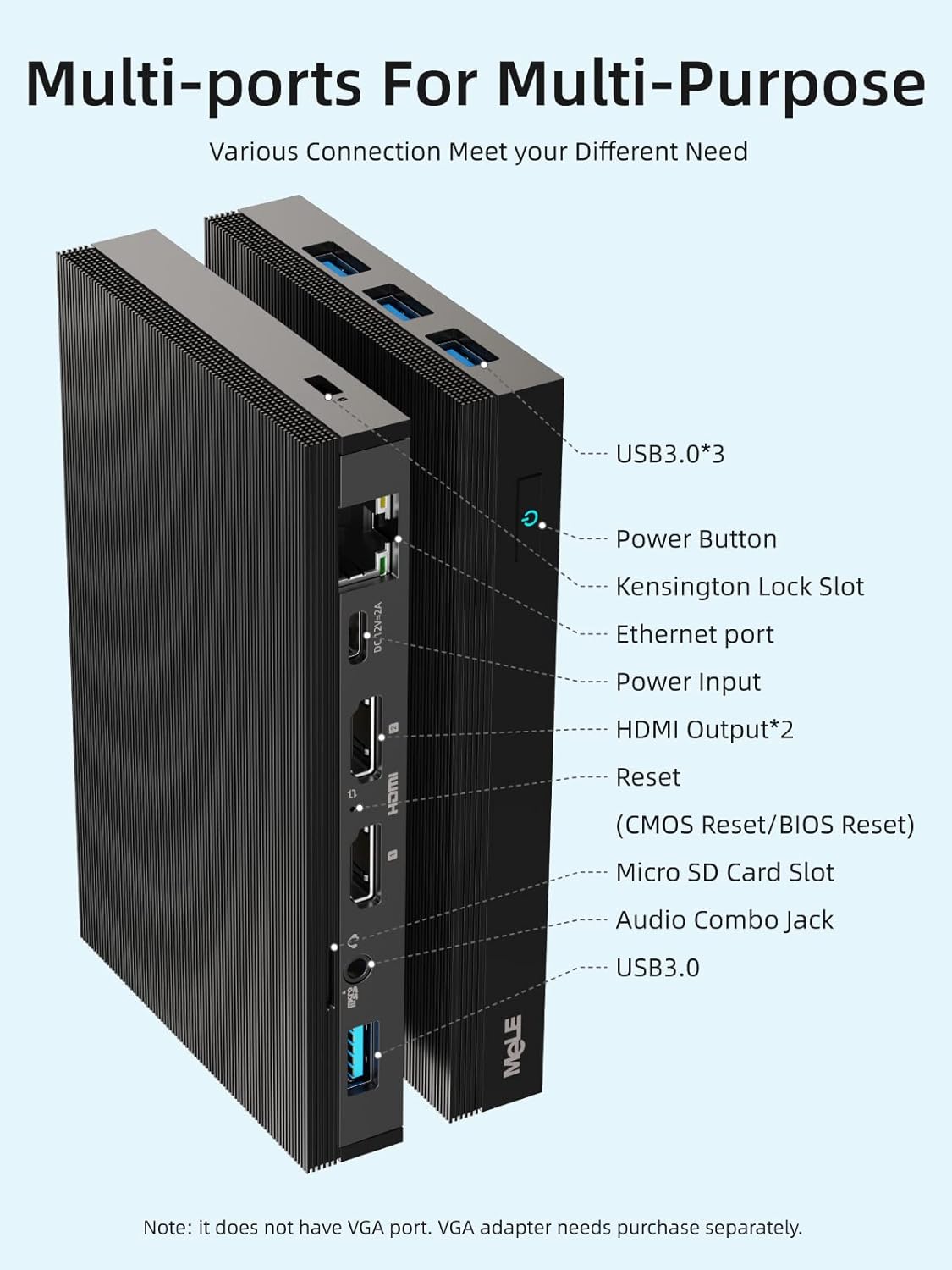 Fanless Mini PC Windows 11 Pro 8GB 512GB 4K Dual HDMI I316783