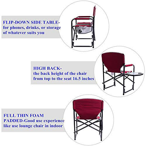 Director's Folding Chair Camping Portable with Side Table W6040