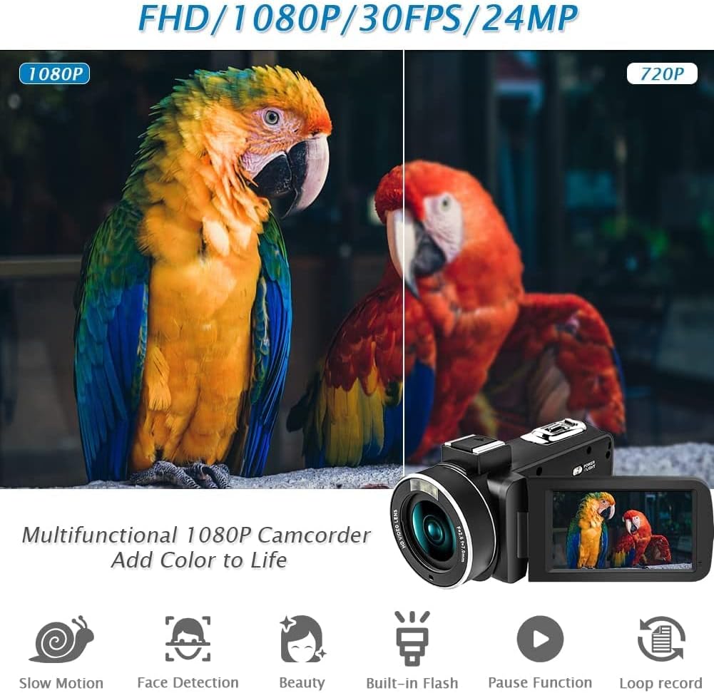 Video Camera 1080P 24MP 30FPS with LED Fill Light and 18X Zoom X63308